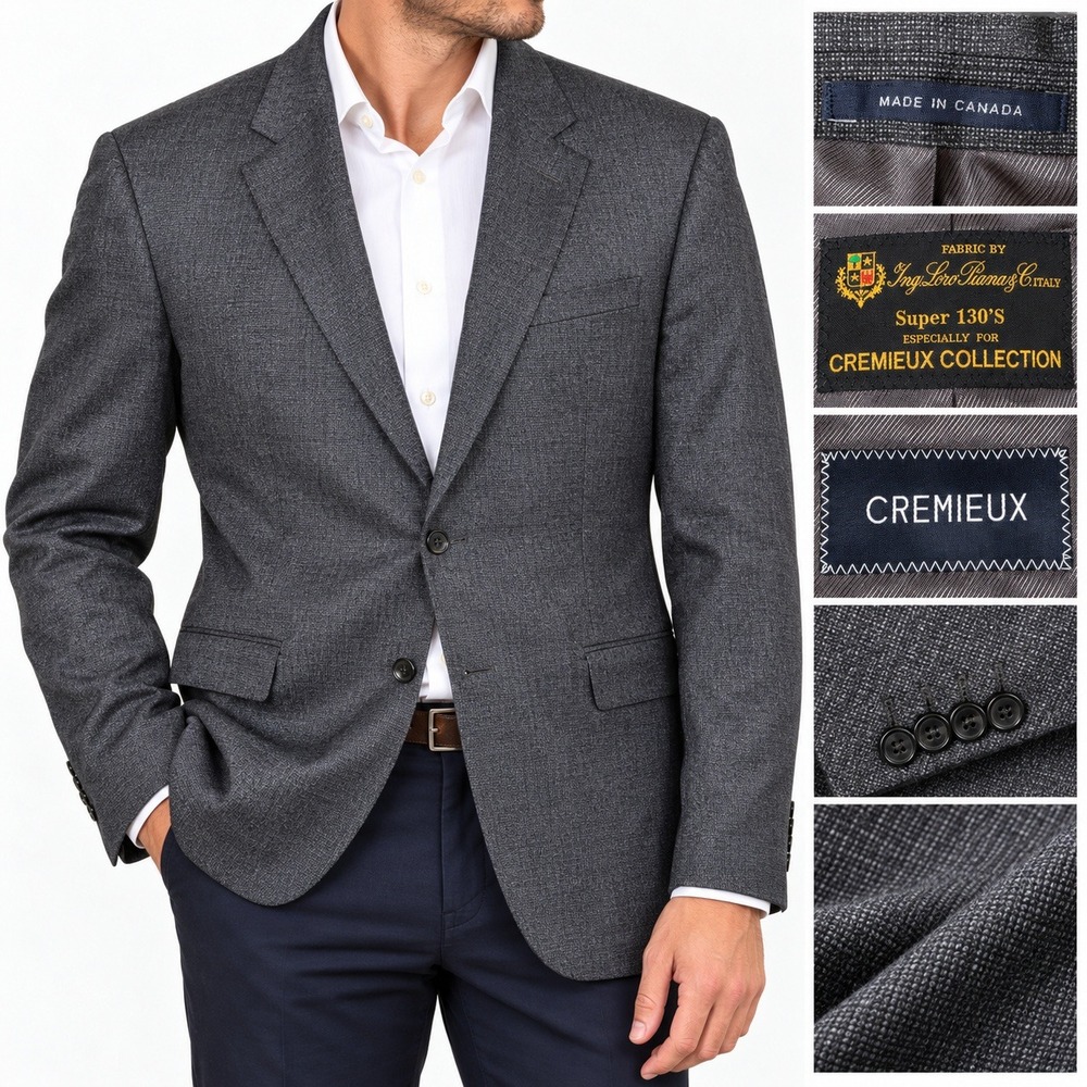 Cremieux Denver CT Mens 40R/34 Grey Wool Loro Piana Super 130s L/S Blazer